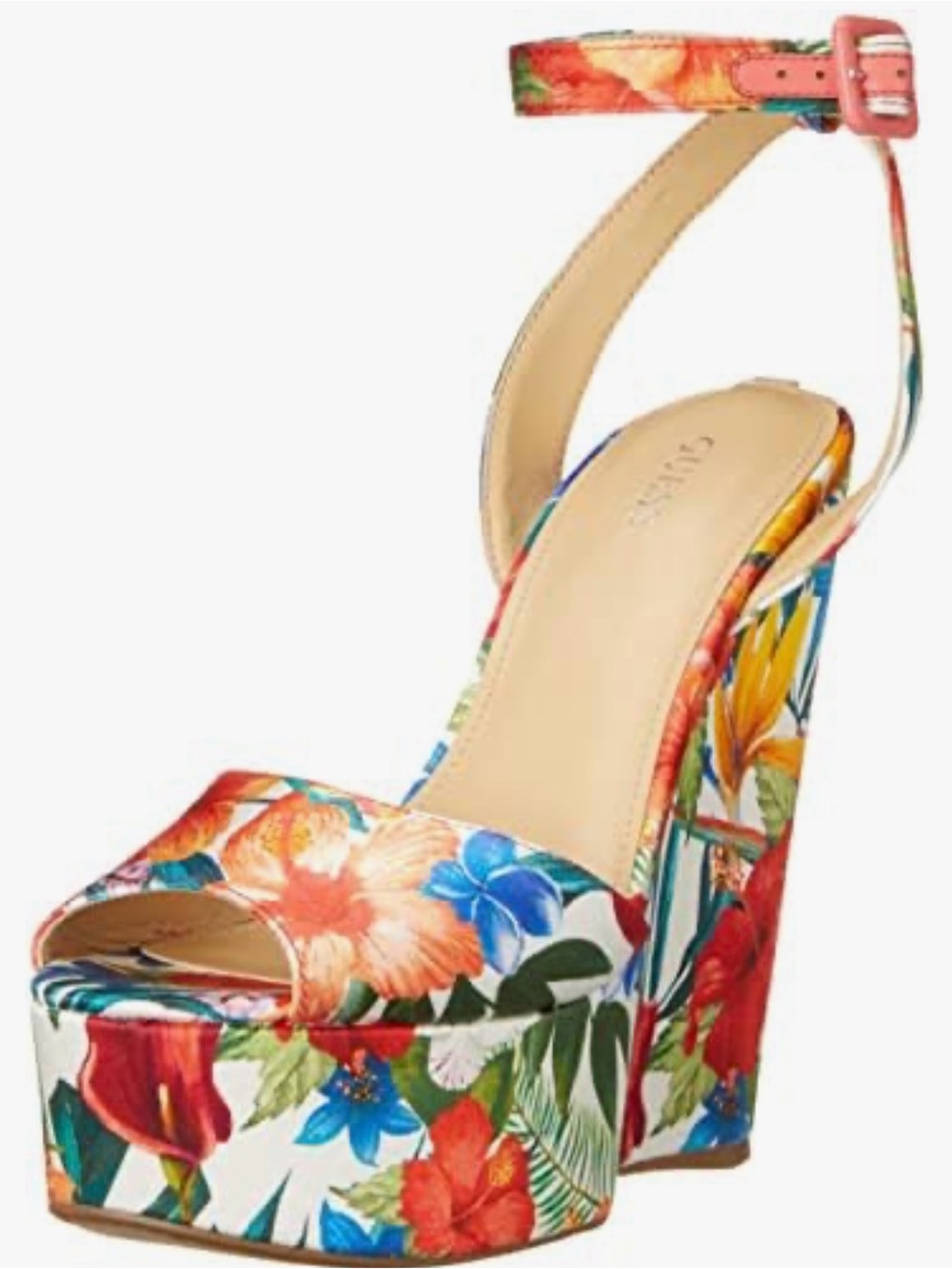 GUESS Taraji3 Floral Ankle Strap Platform Wedge Sandal